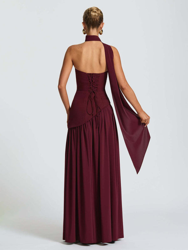 Strapless Solid-Color Maxi Dress with Open Back & Slit