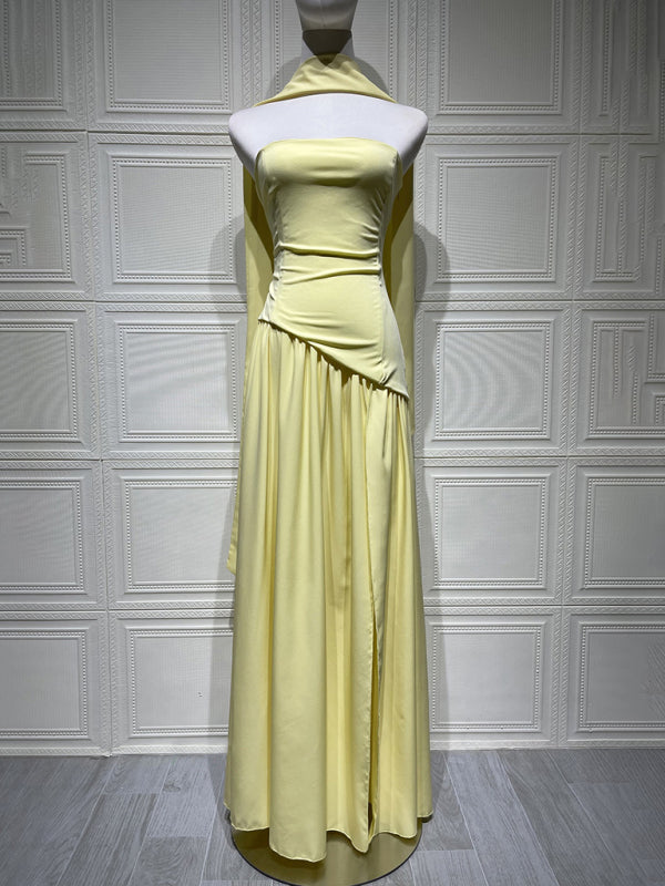 Strapless Solid-Color Maxi Dress with Open Back & Slit