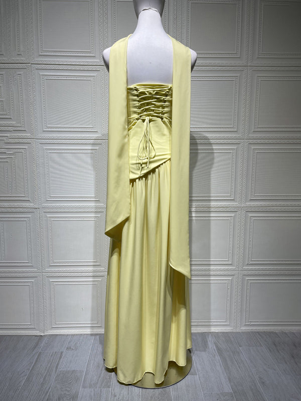 Strapless Solid-Color Maxi Dress with Open Back & Slit